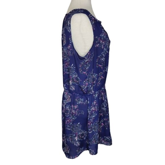 Ricki's Navy Blue Floral Split Neck Elastic Waist Sleeveless Dress Size L - Picture 2 of 7